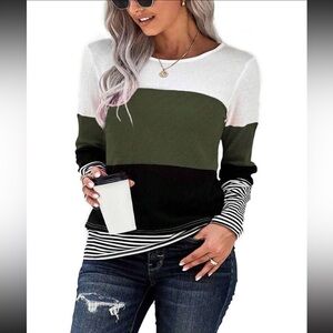 Womens Color Block Long Sleeve Casual Comfy Tops Tee Shirt Women's Tunics Sz M